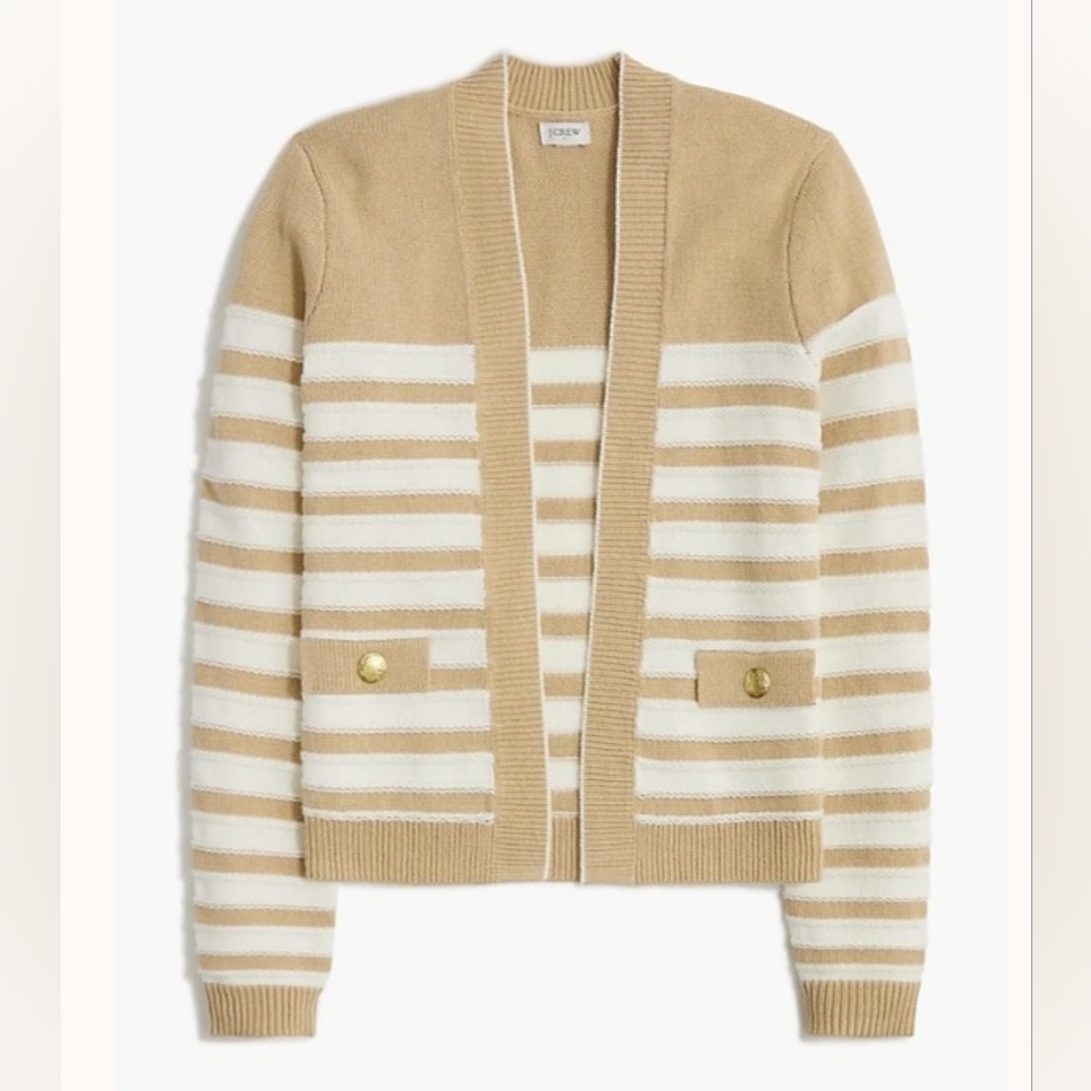 New J. Crew Women's Tan and Cream Striped Open Cardigan Swearter Size Xs